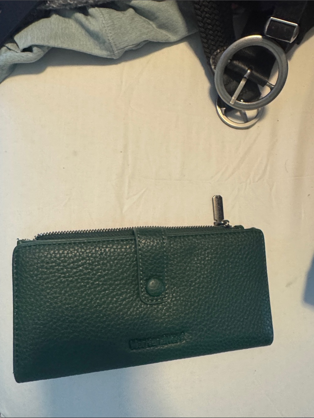 Montana West Pebbled Leather Zip Wallet in Dark Green